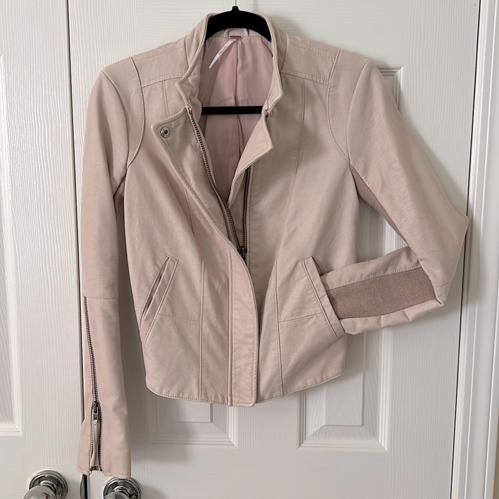 Free People leather like pink bomber style jacket size 0